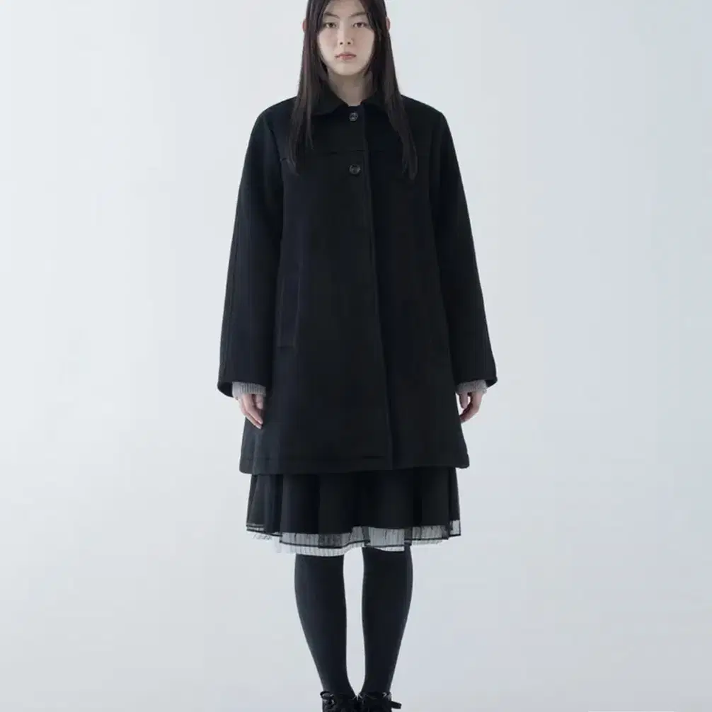 오헤시오 HALF RAGLAN WOOL COAT, BLACK