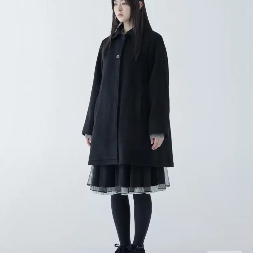 오헤시오 HALF RAGLAN WOOL COAT, BLACK