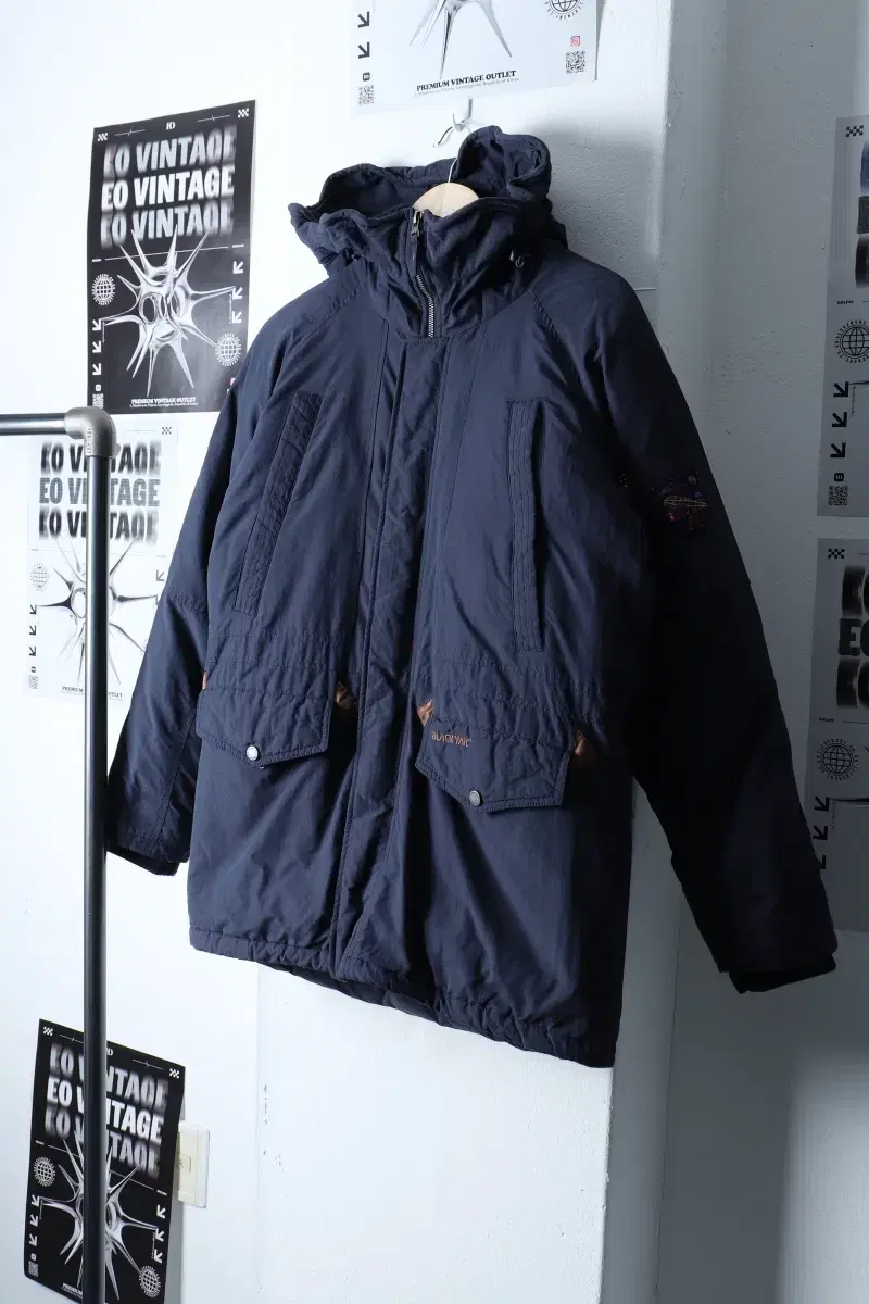 (L) Black Yak Padded Down Jacket Navy Goose Down Basic Fit-1137B