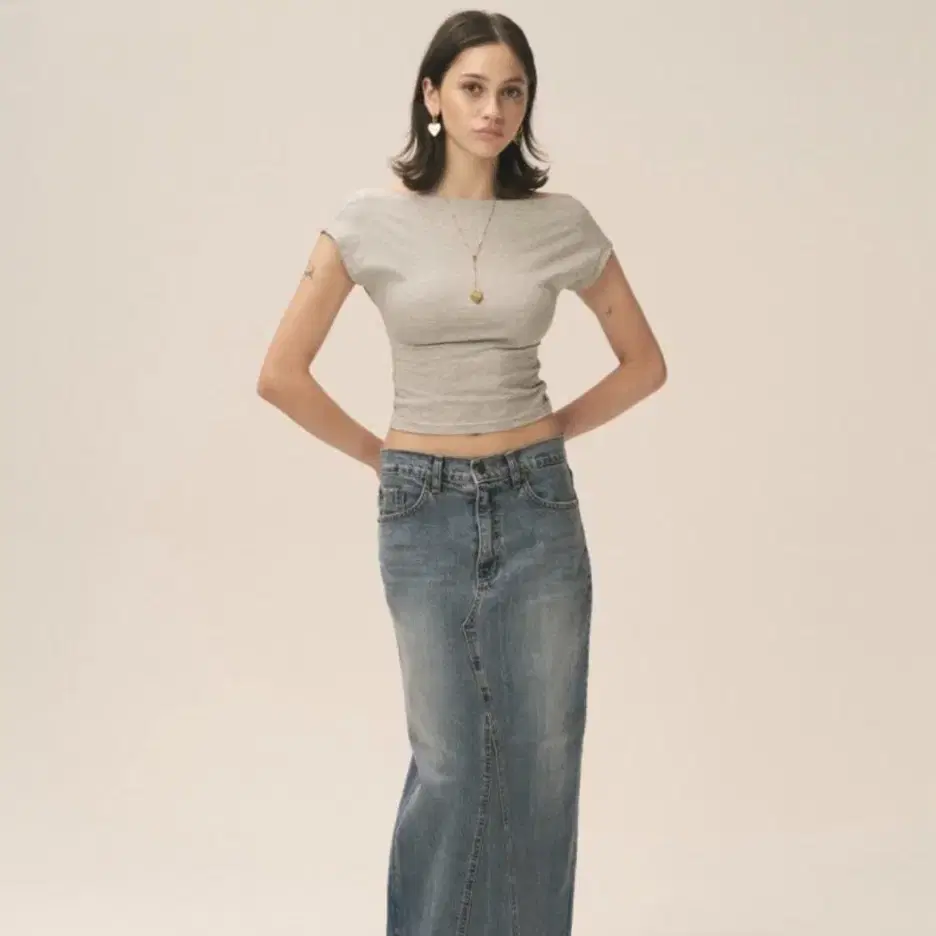 GLOWNY 94 MID RISE LONG DENIM SKIRT