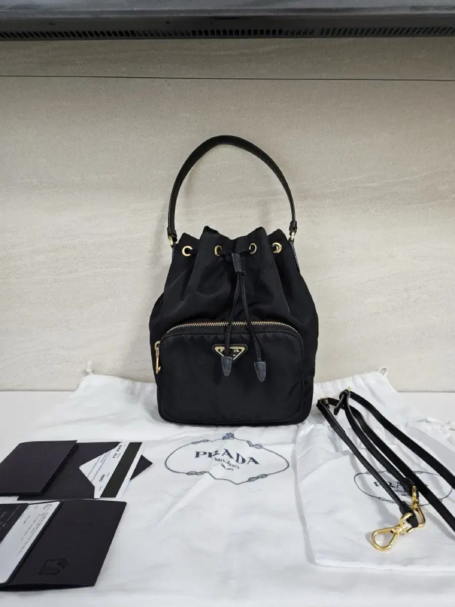 (Department Store)Prada Duet Rina Nylon Bucket Bag