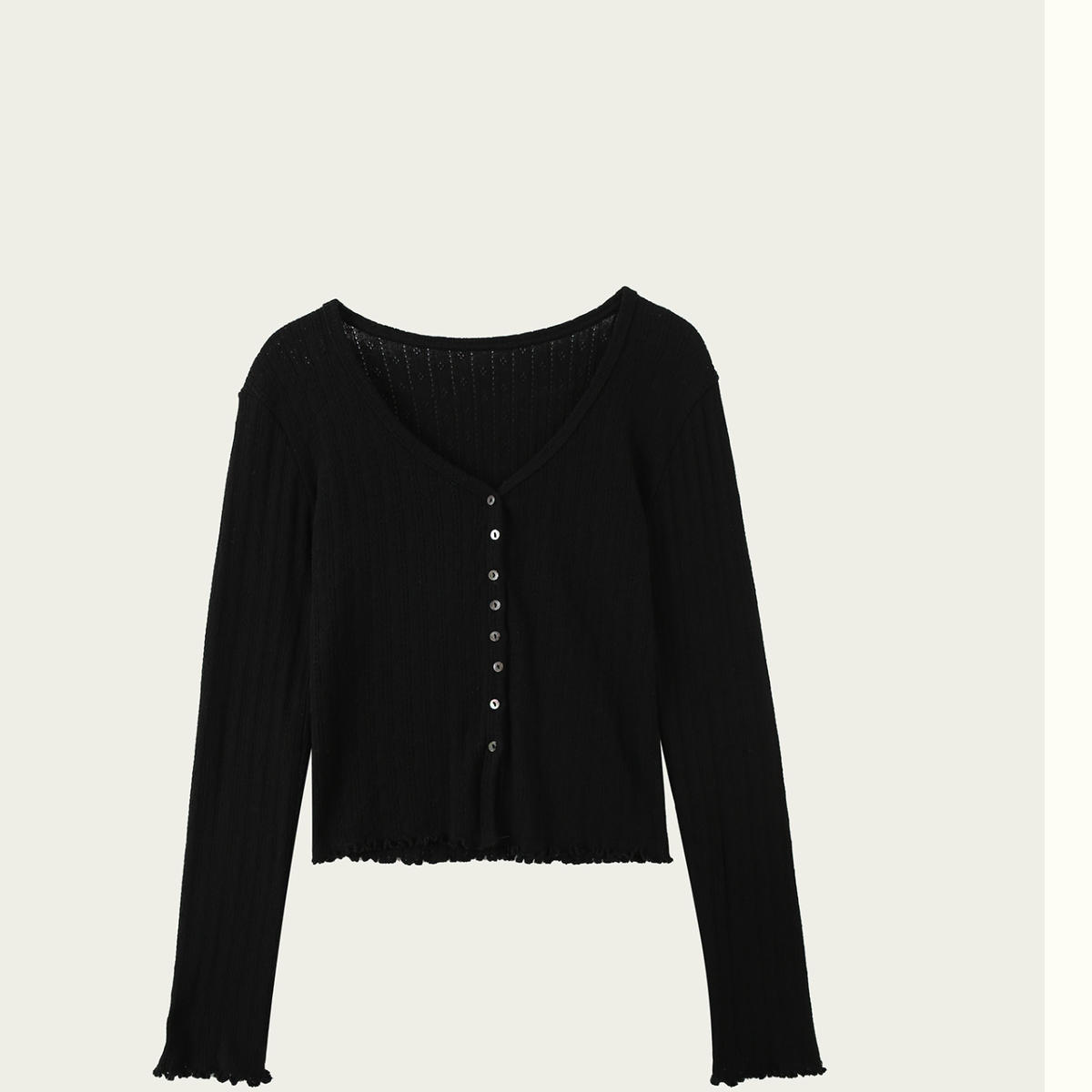 구해요) 리본빛  가디건 Eyelet Cardigan - Black