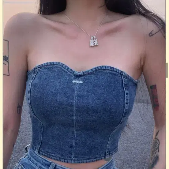 페일제이드 튤립 데님 튜브 탑 tulip denim tube top