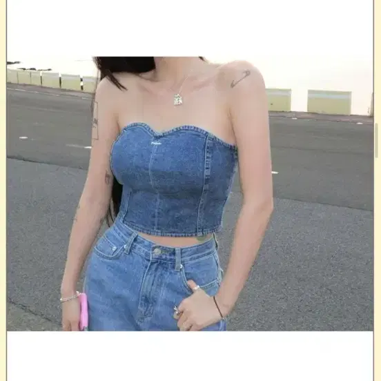 페일제이드 튤립 데님 튜브 탑 tulip denim tube top