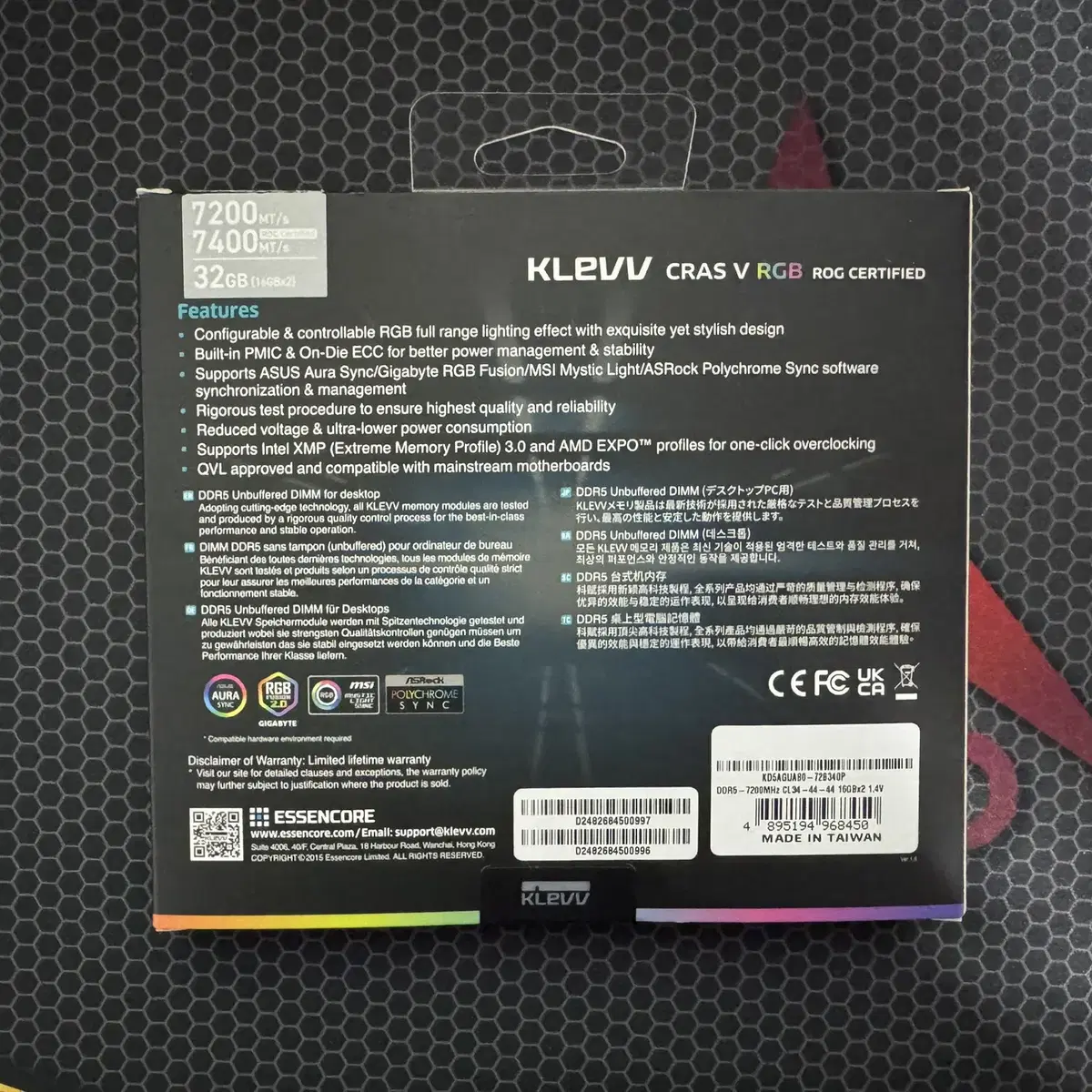 KLEVV CRAS V RGB DDR5 7200 32GB(16X2) 팝니