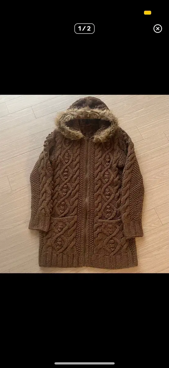 Long knit ONEPIECE Zip-up Brown