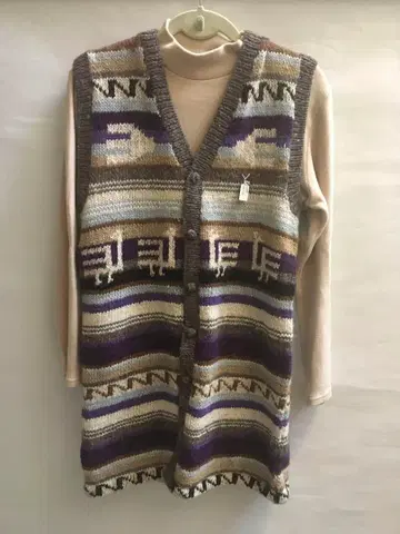 스트라이프 니트 조끼 길이 80cm