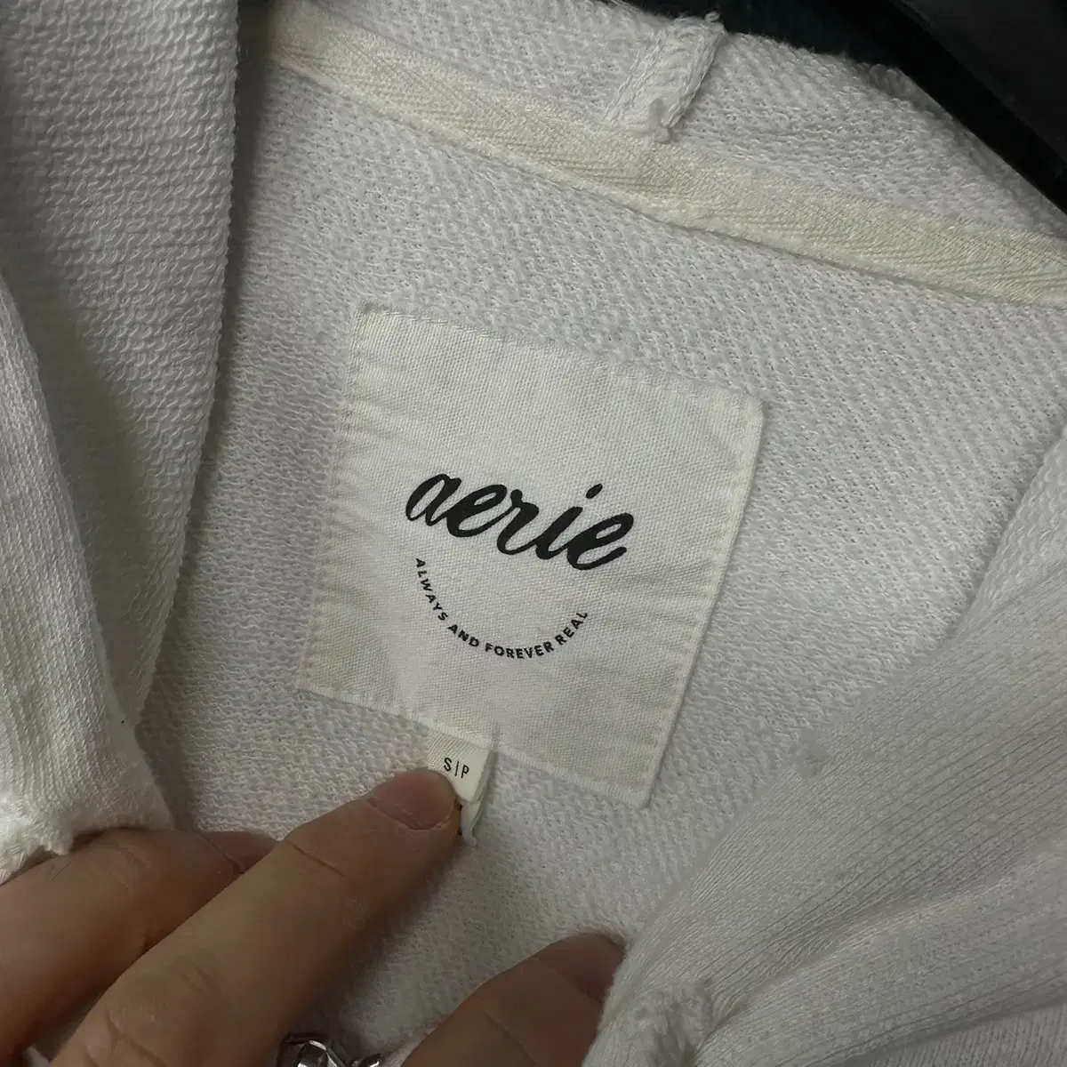 S aerie 에어리 여성 화이트 스웨트 후드 집업