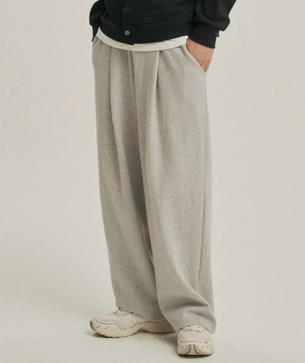 제로 Deep One Tuck Sweat Pants [Grey] wide