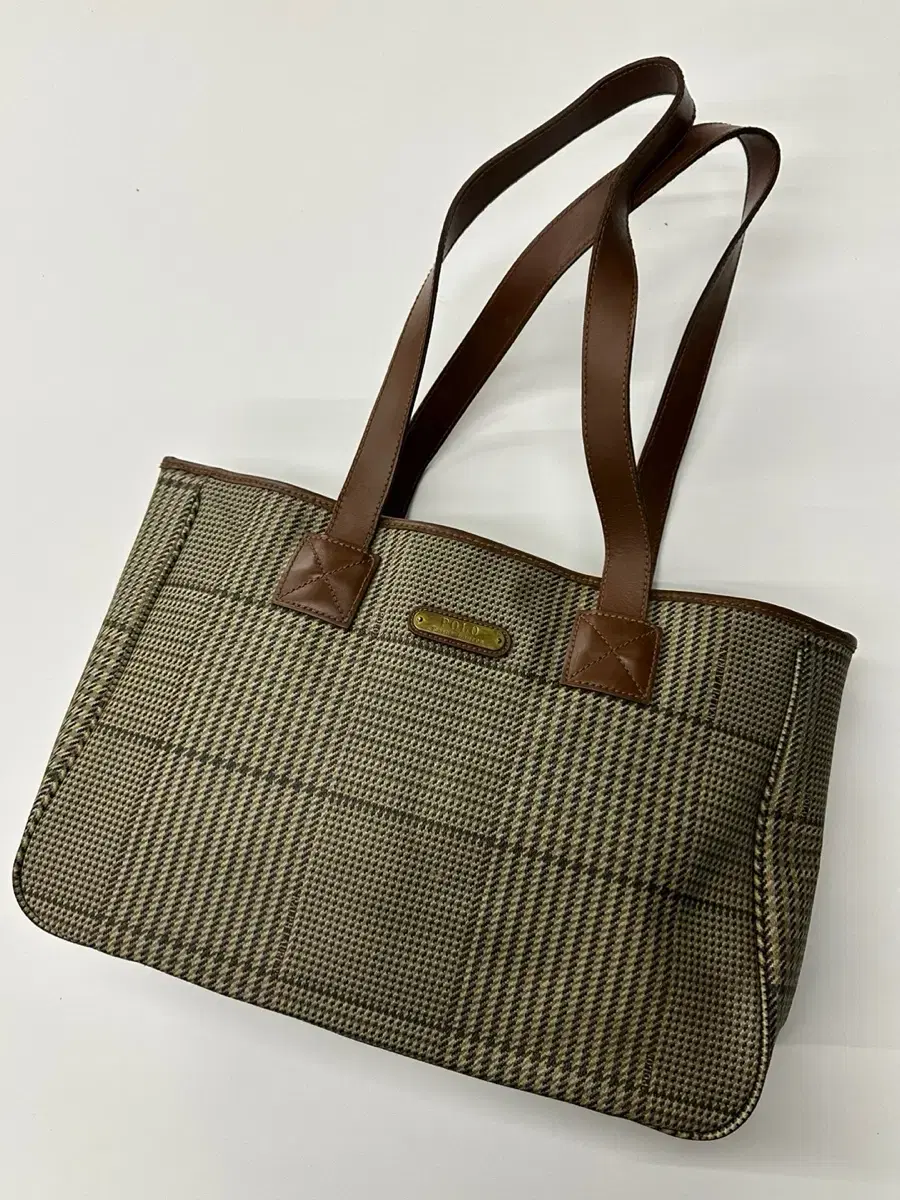 Polo Ralph Lauren Houndstooth Check Leather Tote Bag