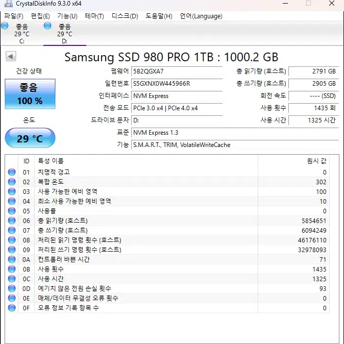 삼성전자 980 PRO M.2 NVMe (1TB) SSD