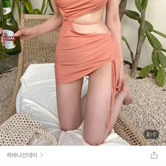 하바나선데이 셔링 언발 트임 모노키니 비키니 수영복 리본 유교걸