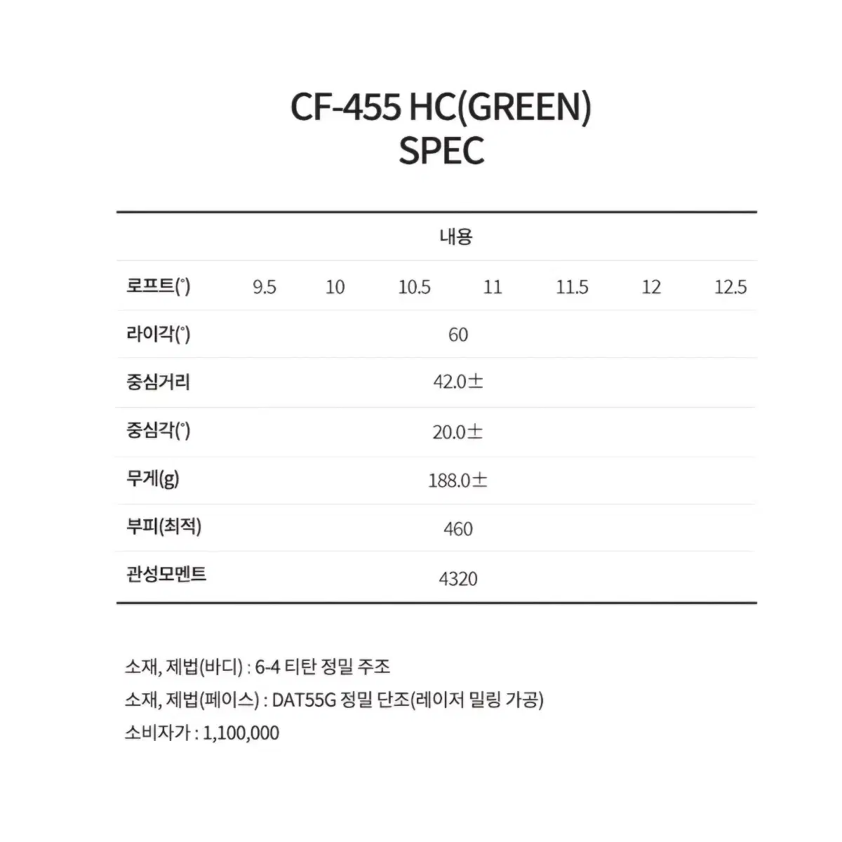 미스테리골프 CF-455 HC(GREEN)고반발 드라이버헤드 판매합니다.