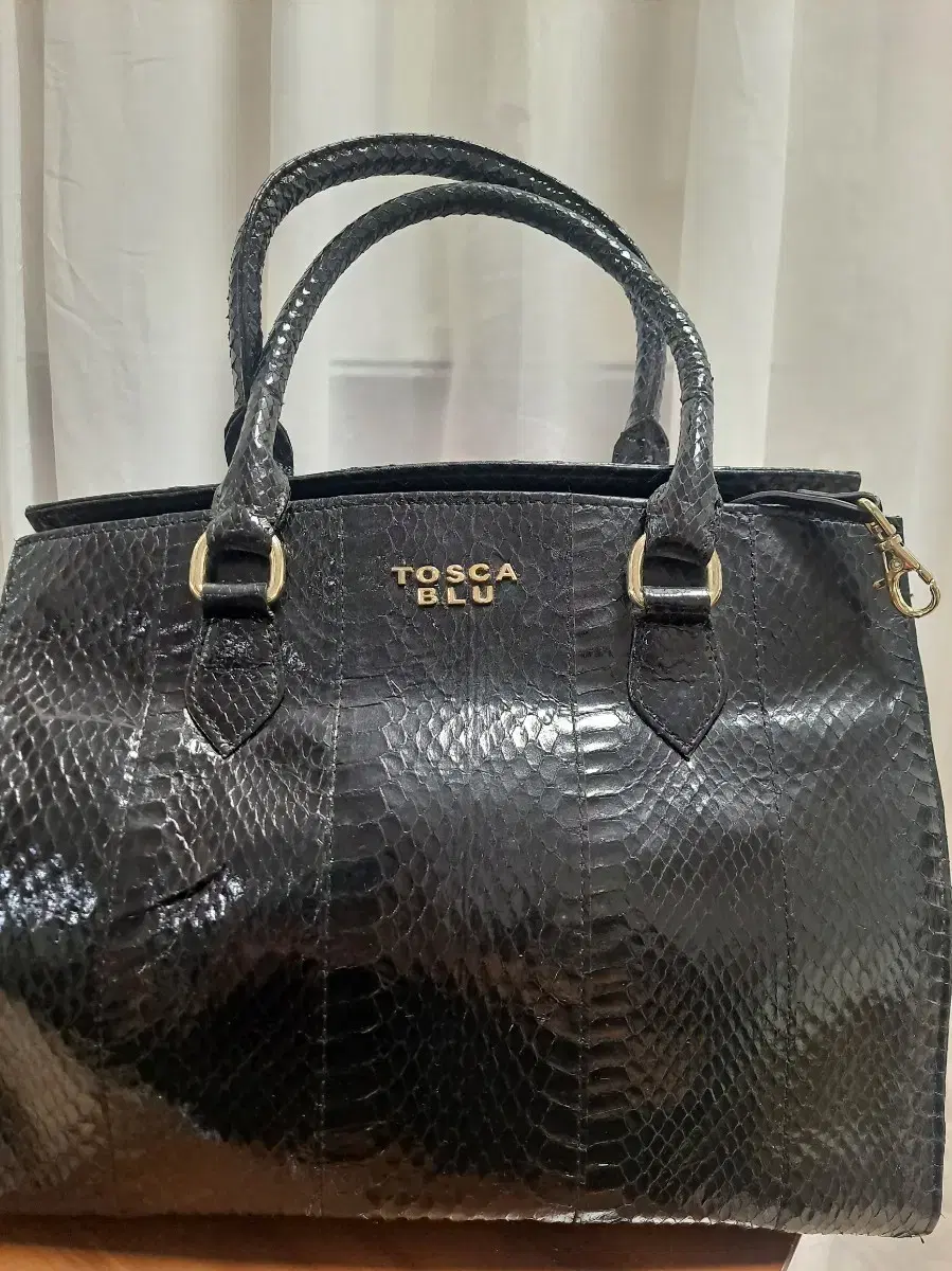 [Tosca Blue] Real Python Tote Bag and Handbag Black