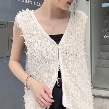 CIAOPANIC TYPY 리본 튤 원사 ZIP 베스트 화이트