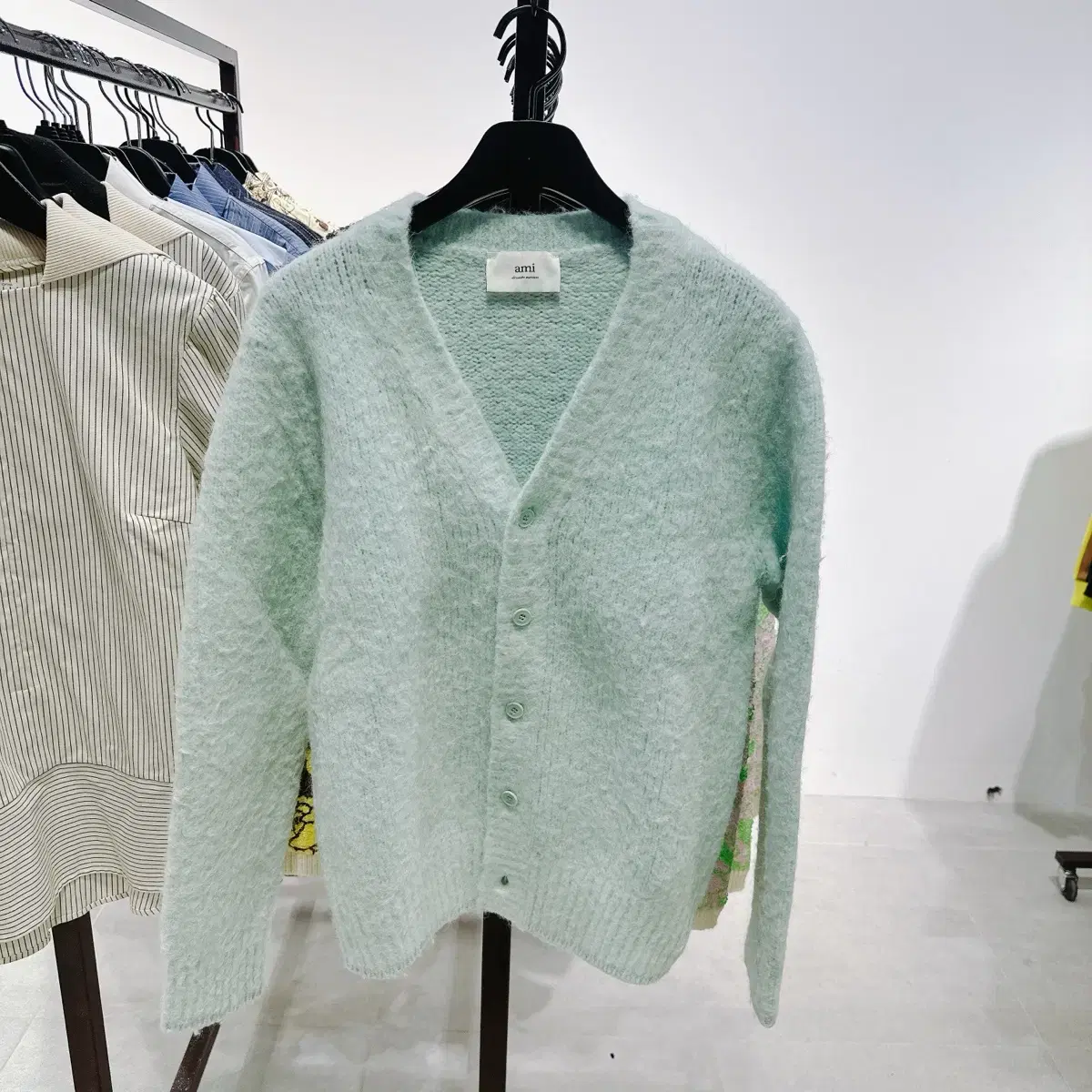 (Genuine/New) AMI Unisex Pale Green Alpaca Cardigan 80%