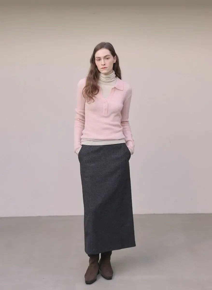 아우로 울 슬릿 스커트 wool slit skirt (챠콜 S)