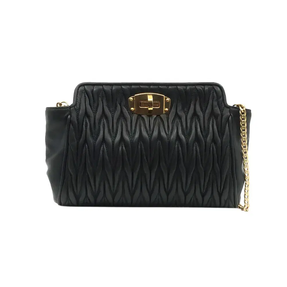 Miu Miu Black Materace Luxe Gold-plated Logo Clutch Crossbody Bag / 5BF089