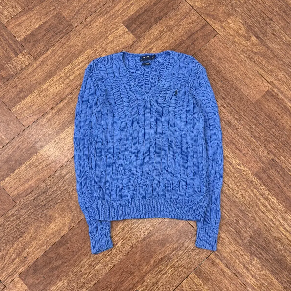 Women's L Polo Ralph Lauren Pima Cotton V-Neck Cable Knit