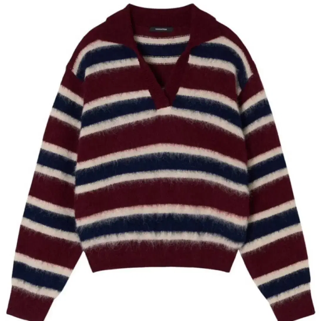 투머치택스 STRIPED KNITTED LS POLO (MAROON)