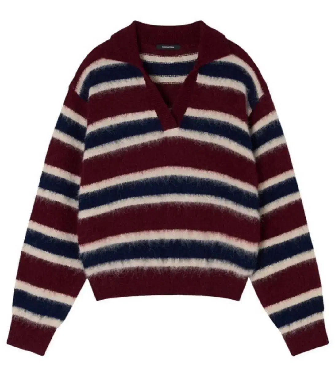 투머치택스 니트 STRIPED KNITTED LS POLO/MAROON