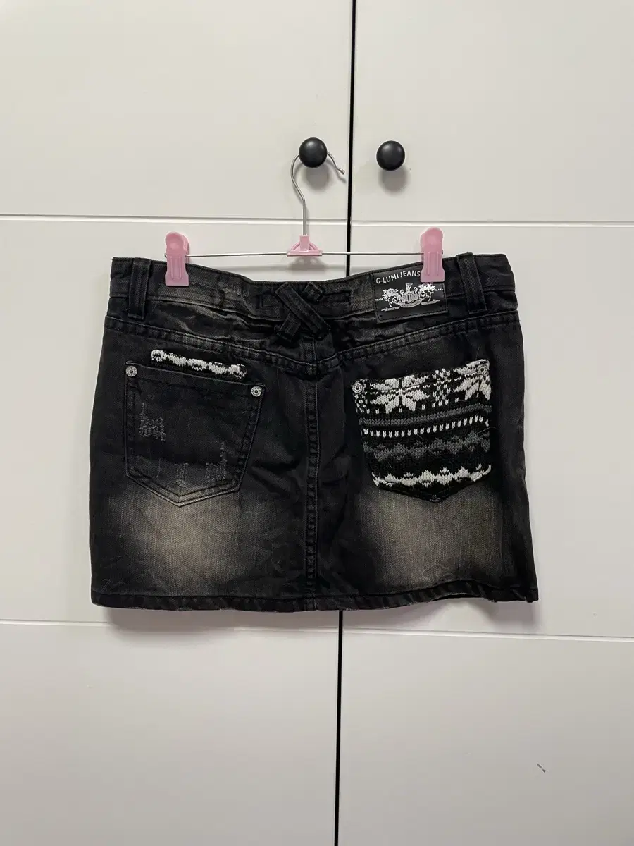 Knit pocket point punk kitsch black denim skirt gyaru