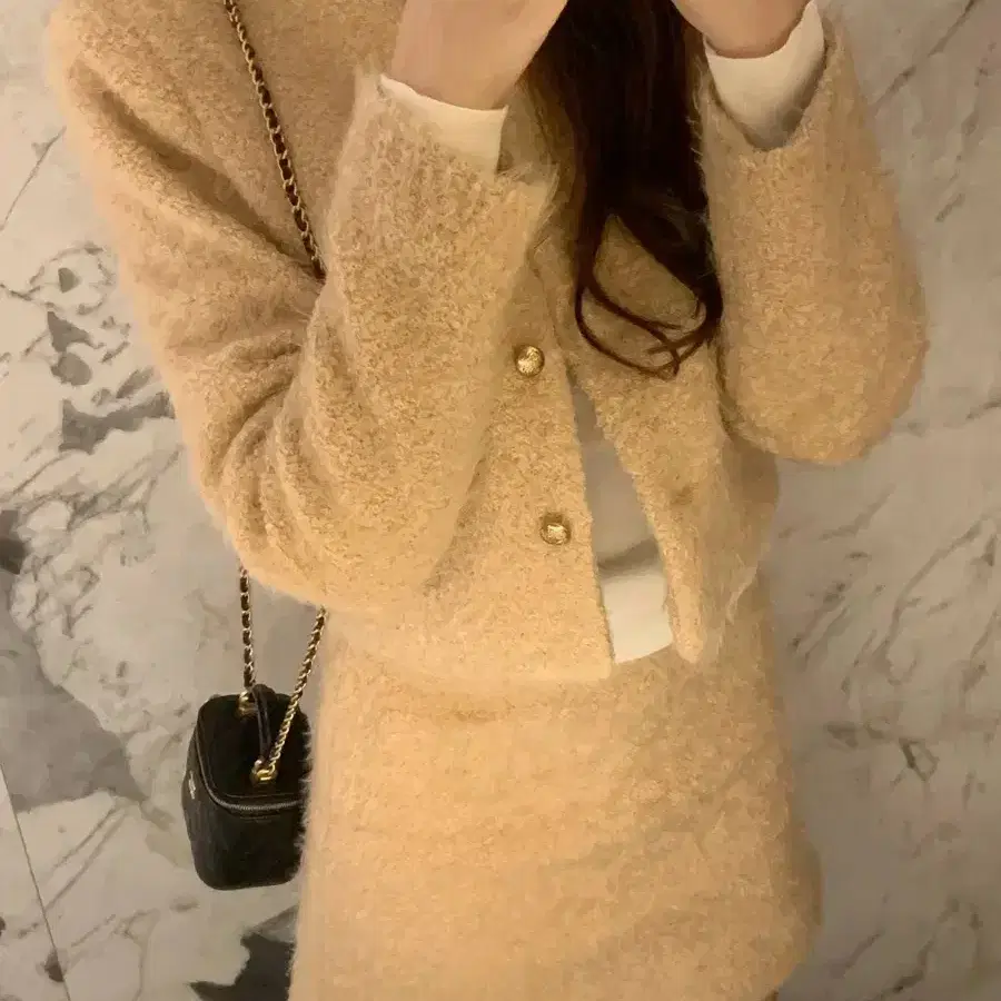 새상품 제니오 bunny boucle skirt_beige