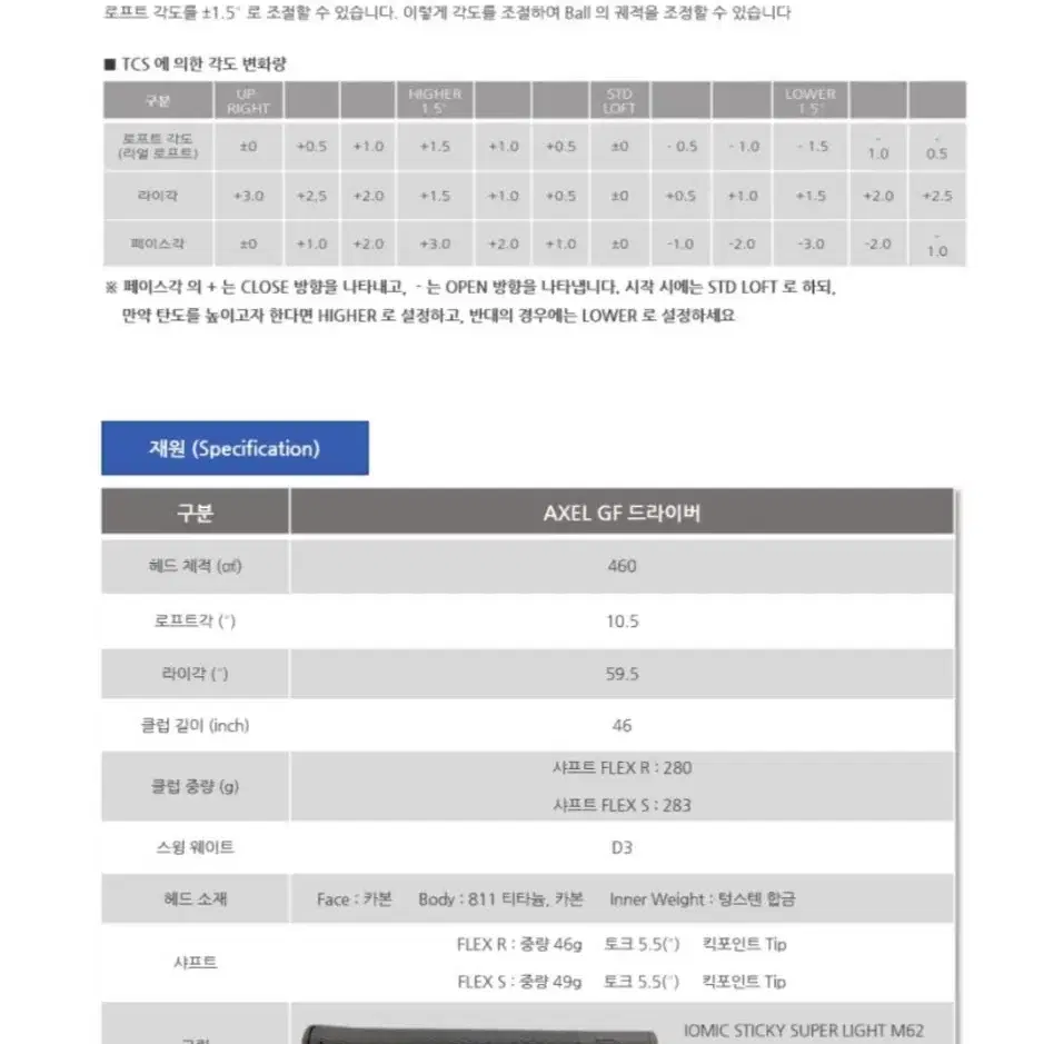 쓰루야 골프 AXEL GF 드라이버 판매합니다.