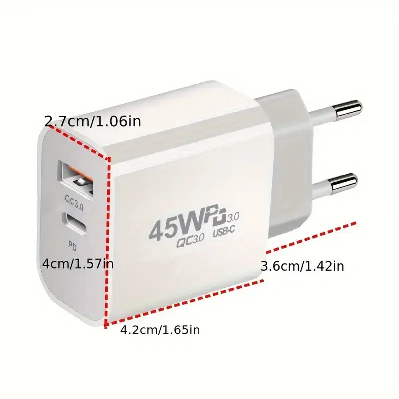 (새상품) 45W 고속 충전기 USB-C 듀얼 포트 어댑터