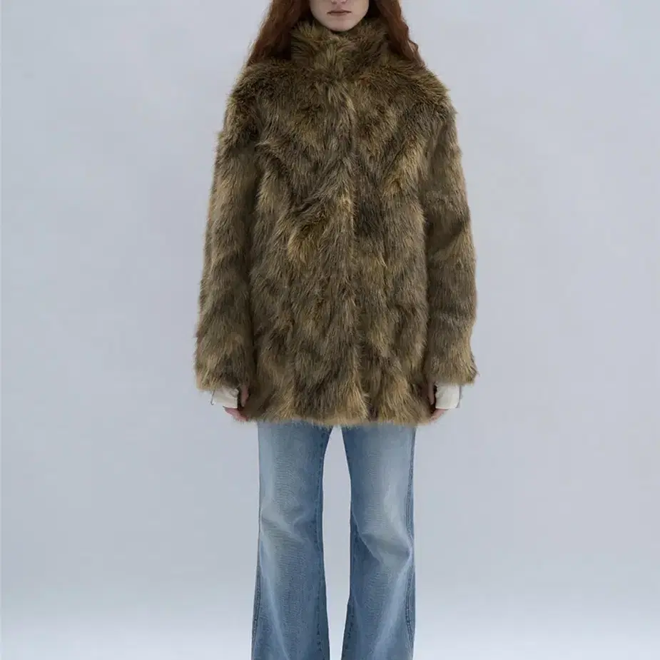 파르티멘토 HAIRY HIGHNECK FUR COAT_BROWN