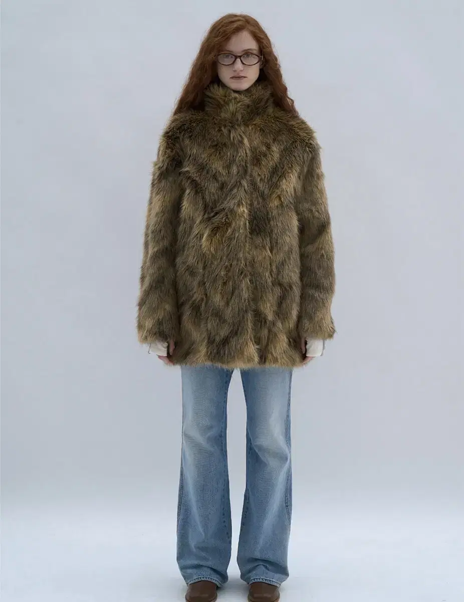 파르티멘토 HAIRY HIGHNECK FUR COAT_BROWN