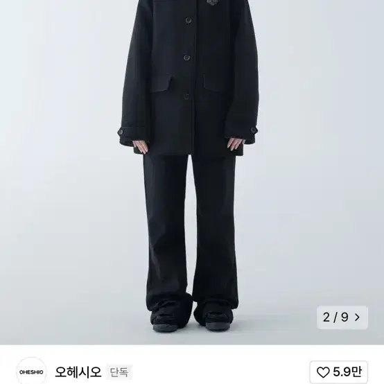 오헤시오 체크 하프 울 코트 블랙