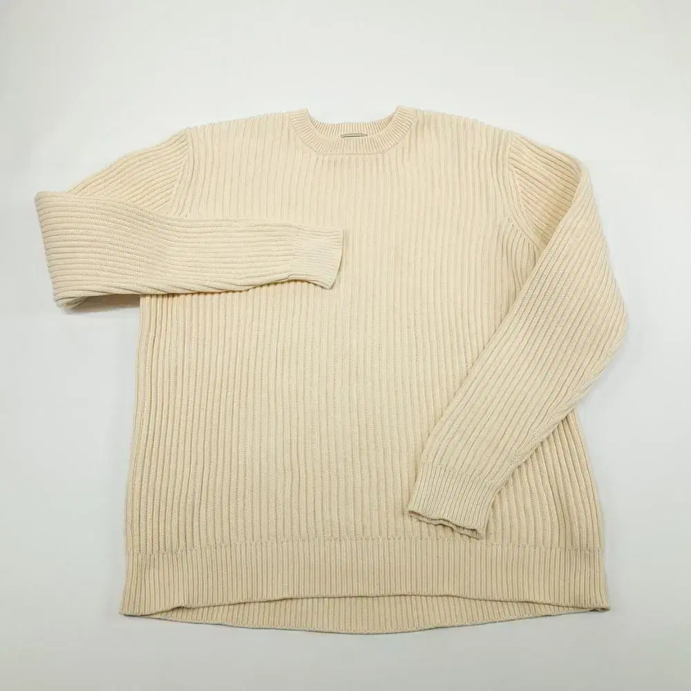 (CS766)XL 엘엘빈 아이보리 리브드 라운드 니트 스웨터knit