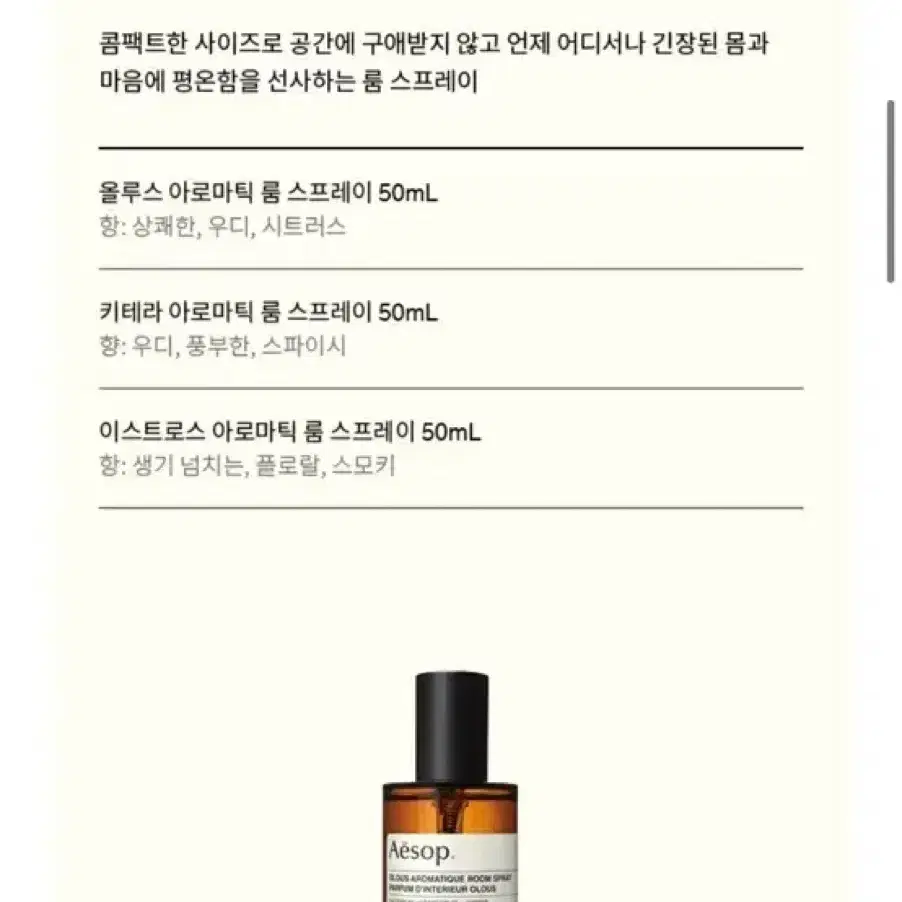 새상품 이솝 룸 스프레이 올루스 50ml