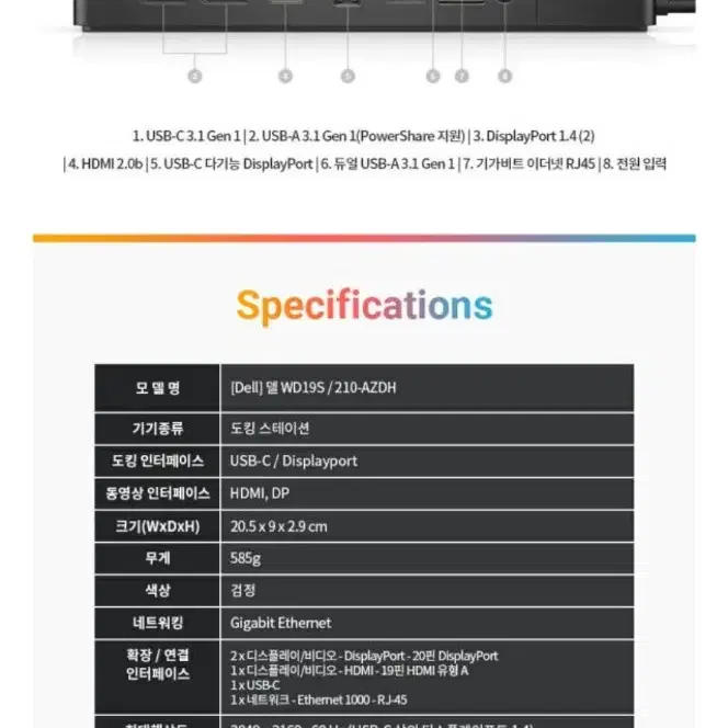 Dell Dock 도킹스테이션 WD19S USB-C타입