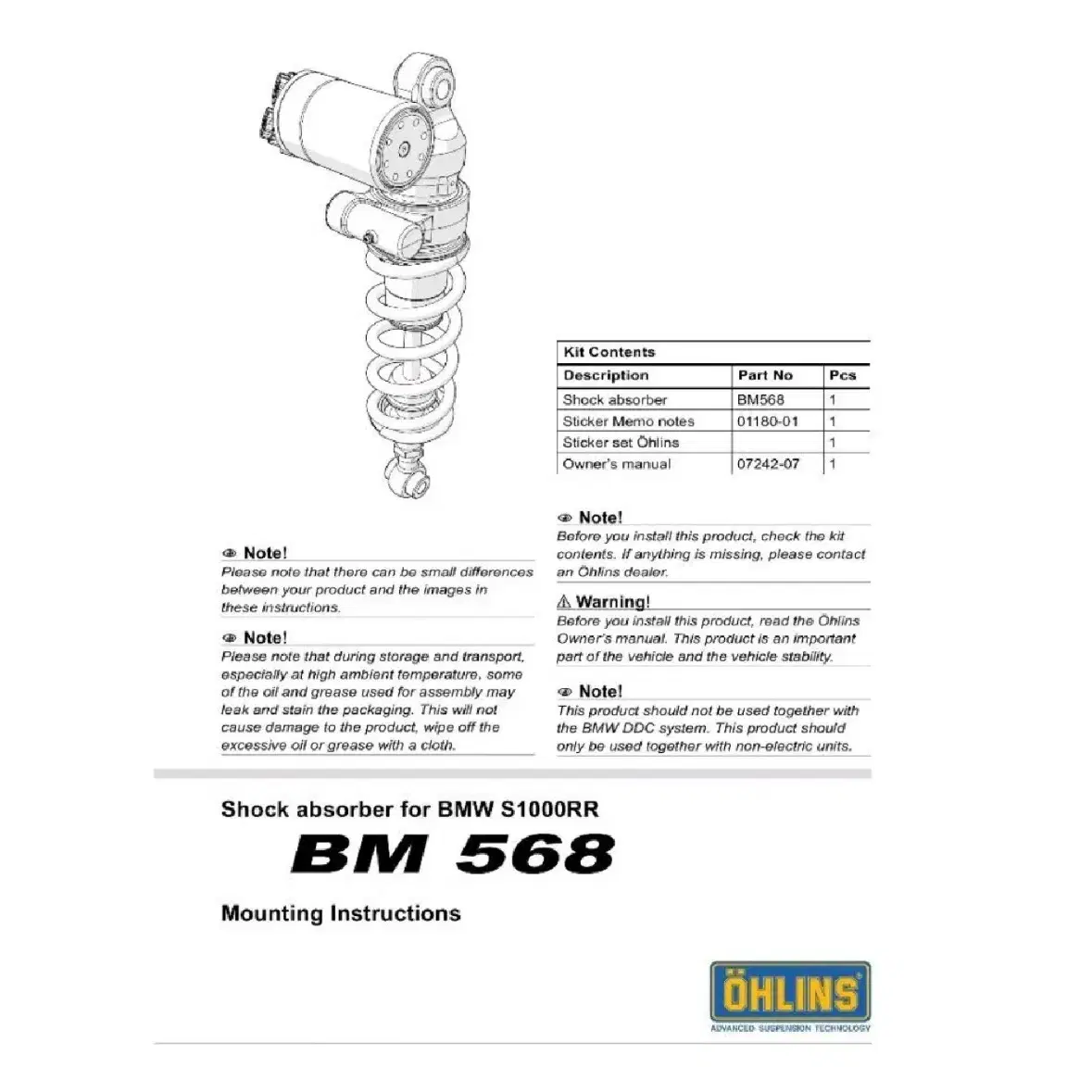 BMW S1000RR OHLINS 올린즈 TTX "BM568"