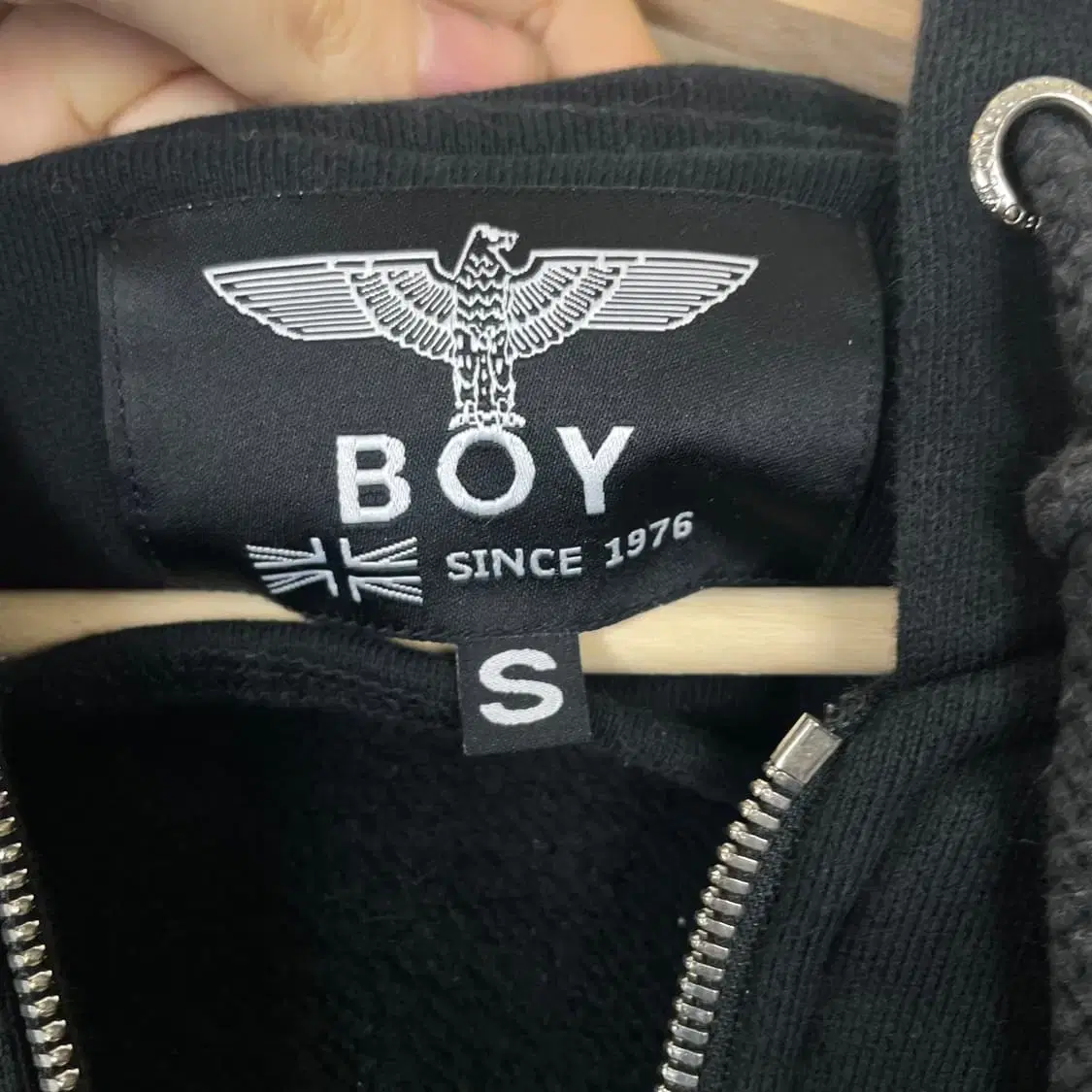 boy london 블랙 패치워크 기모 후드집업