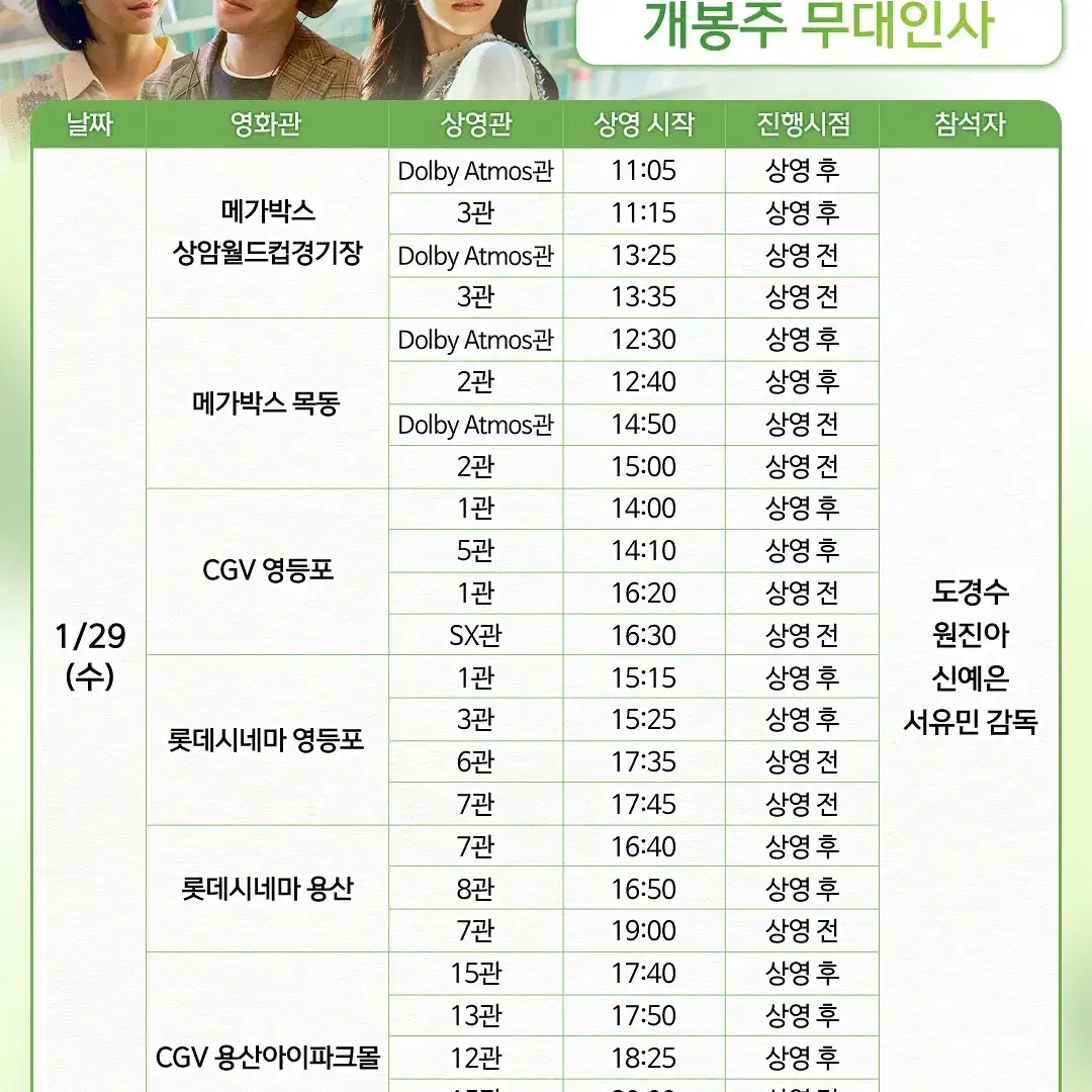 1/29(수) 12:30, 메가박스목동 말할수없는비밀 무대인사 A열 2석