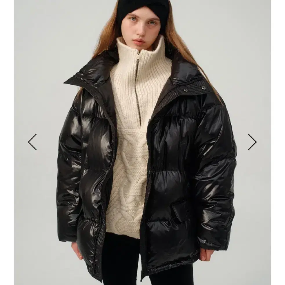 더바넷 black glossy goose puffer jacket