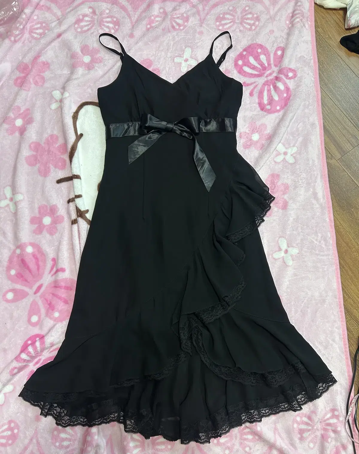 Ingnny Black Ribbon Chiffon ONEPIECE Onegai-san Minefield Mass-produced Y2K Liz Lisa