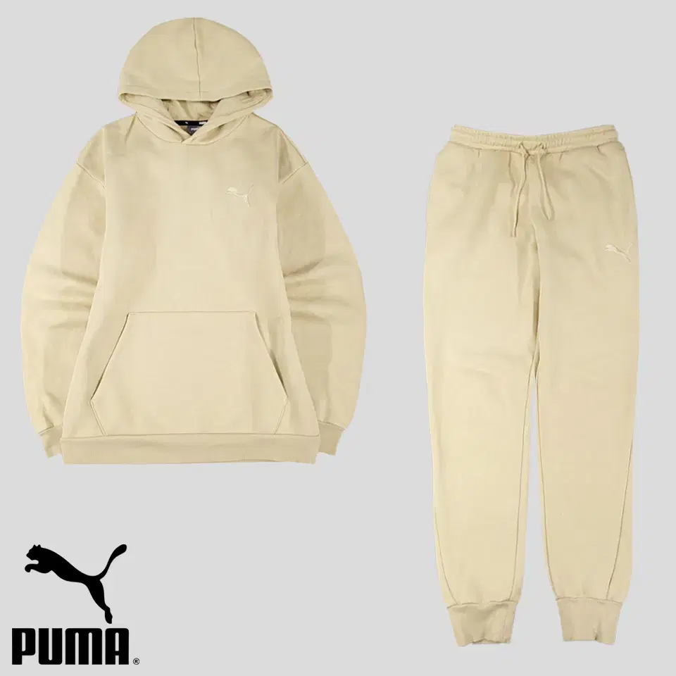 PUMA 퓨마 푸마 베이지 로고자수 캥거루포켓 기모 코튼혼방 후드 티셔츠