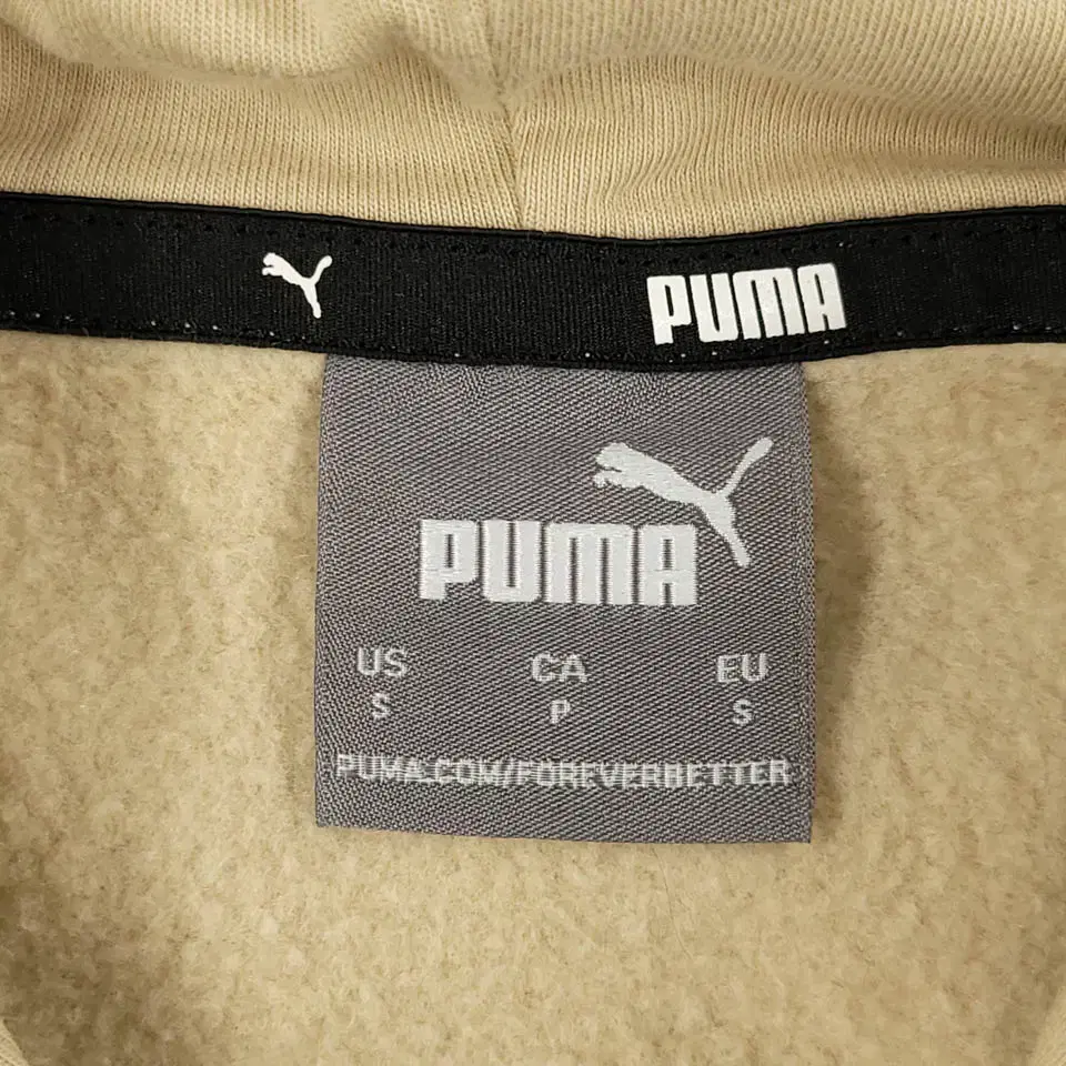 PUMA 퓨마 푸마 베이지 로고자수 캥거루포켓 기모 코튼혼방 후드 티셔츠