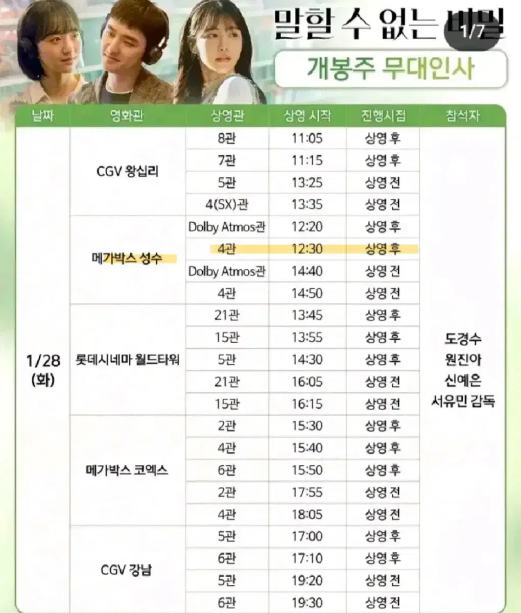 말할수없는비밀 무대인사 1/28 재양도 합니다