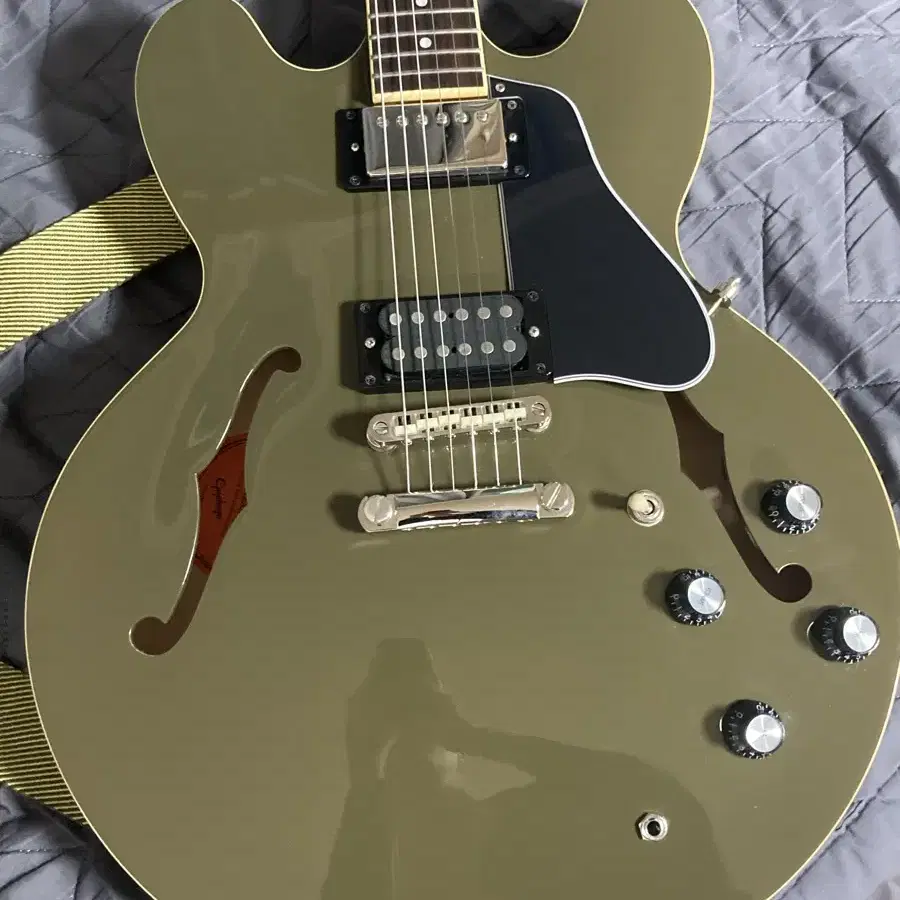 Epiphone 에피폰 ES-335, 올리브 색상, 브릿지 및 픽업 업글