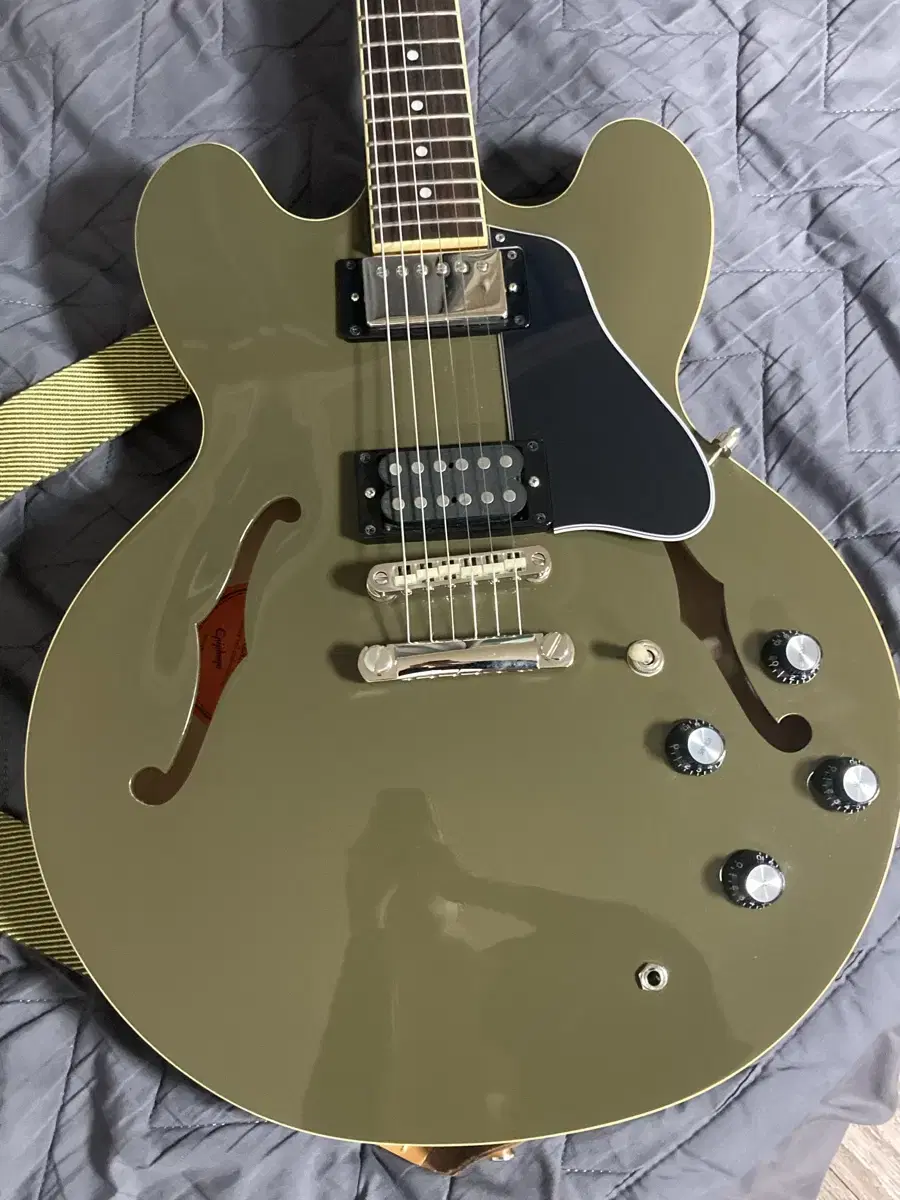 Epiphone 에피폰 ES-335, 올리브 색상, 브릿지 및 픽업 업글