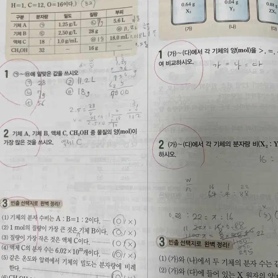 완자 화학1 / 완자 기출픽 화학1 (새 책) 문제집 팔아요