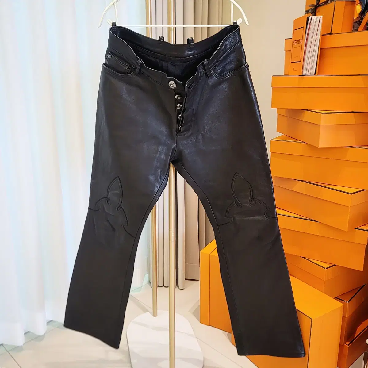 Chrome Hearts Black Cross Leather Pants 3202