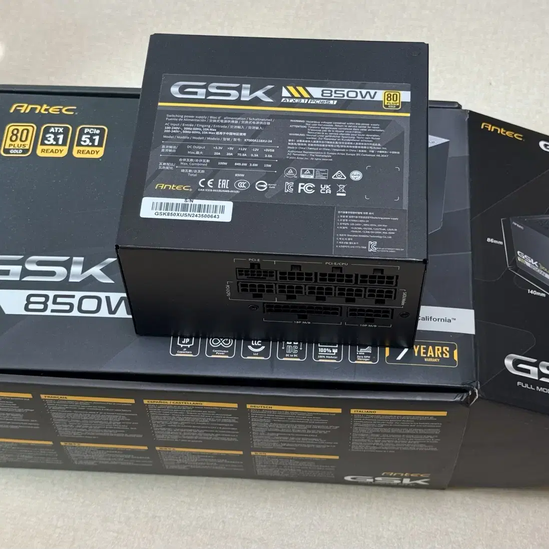 파워 Antec GSK 850W 80PLUS골드 풀모듈러 ATX3.1