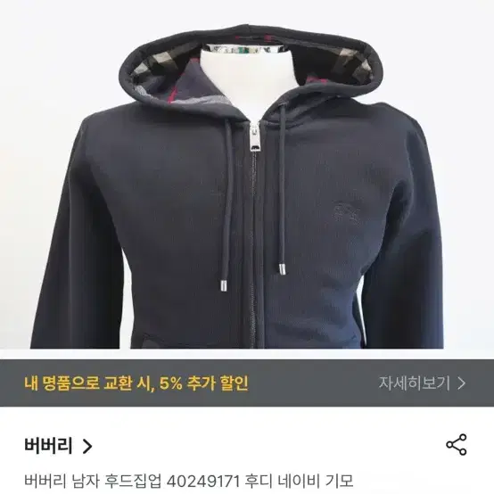 버버리 남자 후드집업 네이비 정품 판매합니다