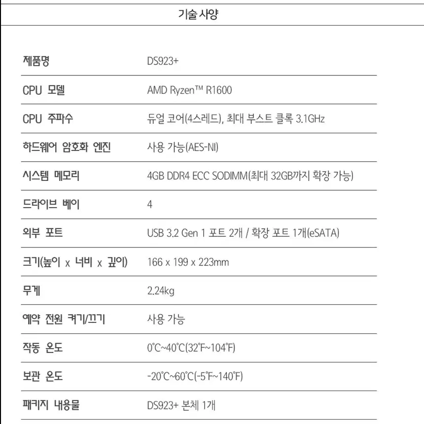 시놀로지 나스 4베이 DS923+ 팝니다, 40TB HDD 포함